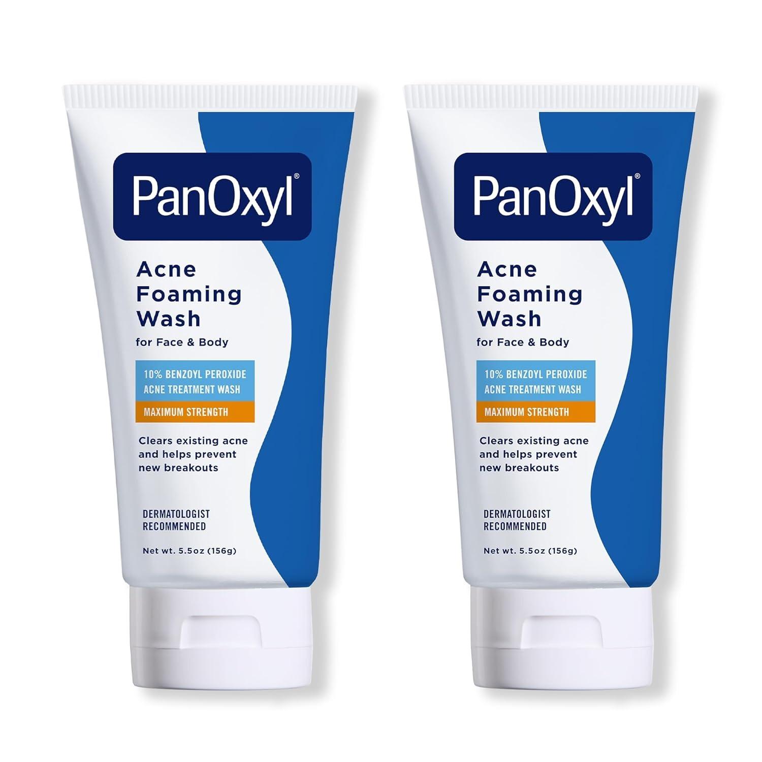 PanOxyl 10% Benzoyl Peroxide Acne Foaming Wash, Maximum Strength, Daily Acne-Fighting Face and Body Cleanser, Face Wash to Clear, Treat and Prevent Acne Pimples and Stubborn Breakouts, 5.5 Oz Tube