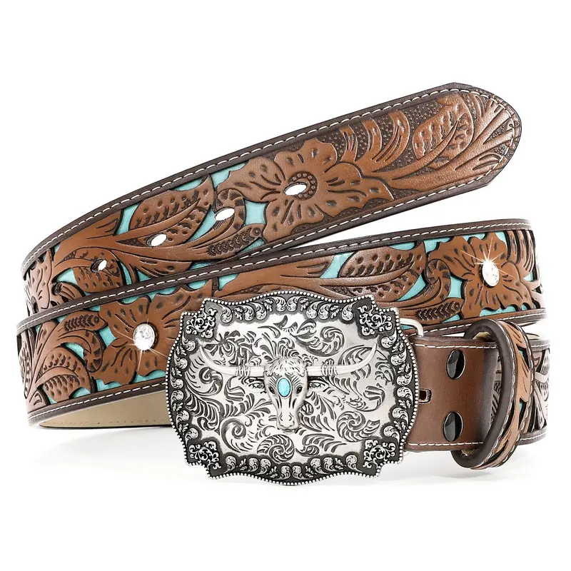 XZQTIVE Glitter Rhinestone Studded Belt Rhinestones Leather  display picture 2