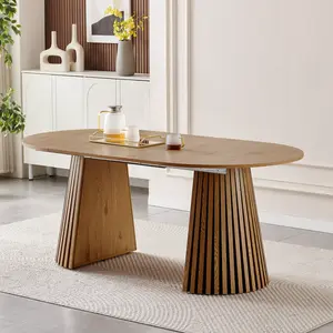 Wooden Dining Table, Flexible and Extendable, Multi-functional and Space-saving, Fashionable Oval Design and Slatted Table Legs, Tea Table or Office Desk, Beautiful and Practical