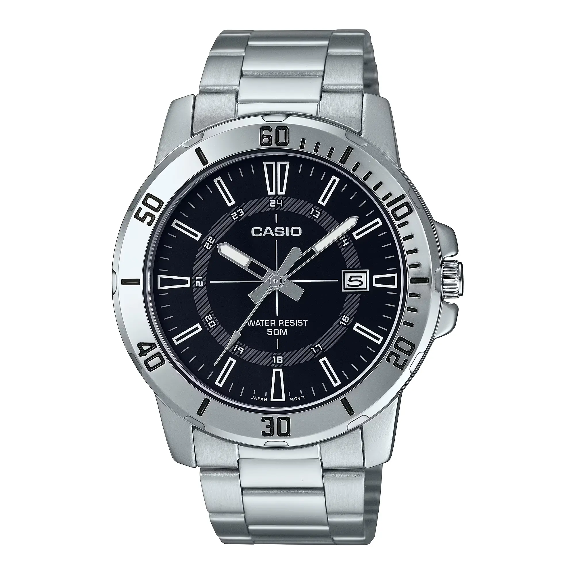 Casio Men’s Silver Analog Watch with Black Dial and Date Display - MTP-VD01D-1CV