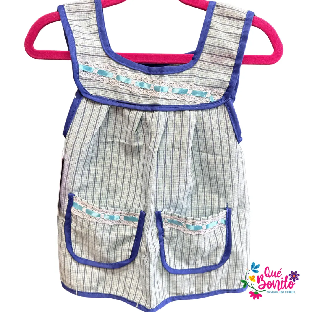 Size 4T Apron with Two Pockets, Ribbons and Lace Accents