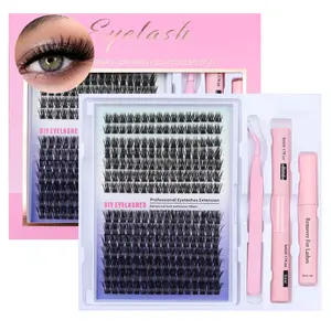 DIY eyelash extension glue kit, 224 eyelash extension kit 80D 9-16 mixed eyelash cluster kit D curled eyelash kit, with eyelash adhesive and a special clip for false eyelashes, eyelash kit DIY (D-9-16MIX) Eyelashes Extension Set Glue Lash Clusters