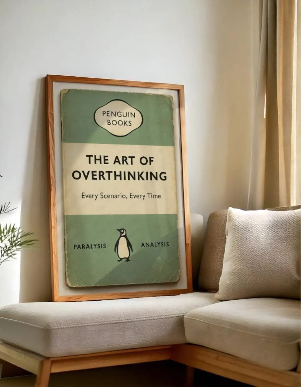 [Sale off up to 50%] [Free ship] [No Frame] The Art of Overthinking Poster – Funny Penguin Book Parody | Anxiety Humor, Vintage Mental Spiral Art