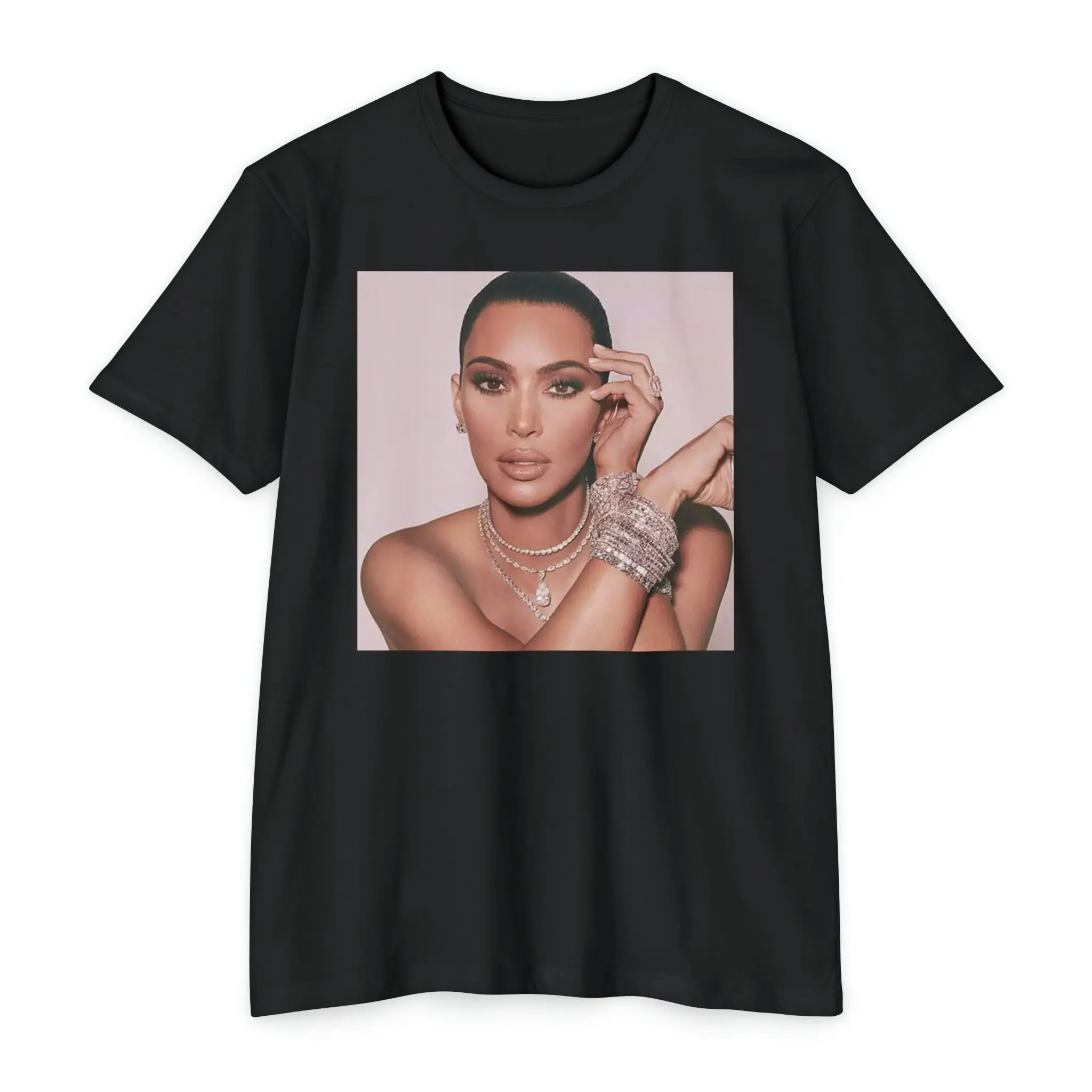 Women's Classic Round Neck Short-Sleeve Stretch Spandex T-Shirt, Kim Kardashian Iconic Photoshoot Headshot Graphic