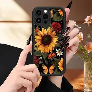 [Soft Phone Case] Simple Sunflower Pattern UV Printing Matte Cover | for iPhone 11 12 13 14 15 16 Pro Max Soft Phone Case | 360 Degree Full Protection Gift for Birthday Girl Boy Protective Protector Casing Cellphone