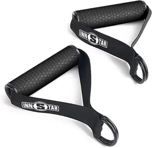 INNSTAR Upgraded Heavy Duty Exercise Handles, Cable Machine Attachments Resistance Bands Handles with Solid ABS Core Grips Fitness Strap Stirrup Handle Cable Attachment Silicon Grip (Set of 2)