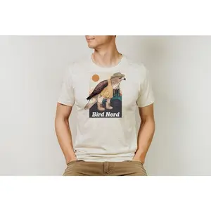 Hawk Bird Nerd Triblend T Shirt. Birding Apparel. Mens Woman's Tee Red Tailed Hawk Hiker