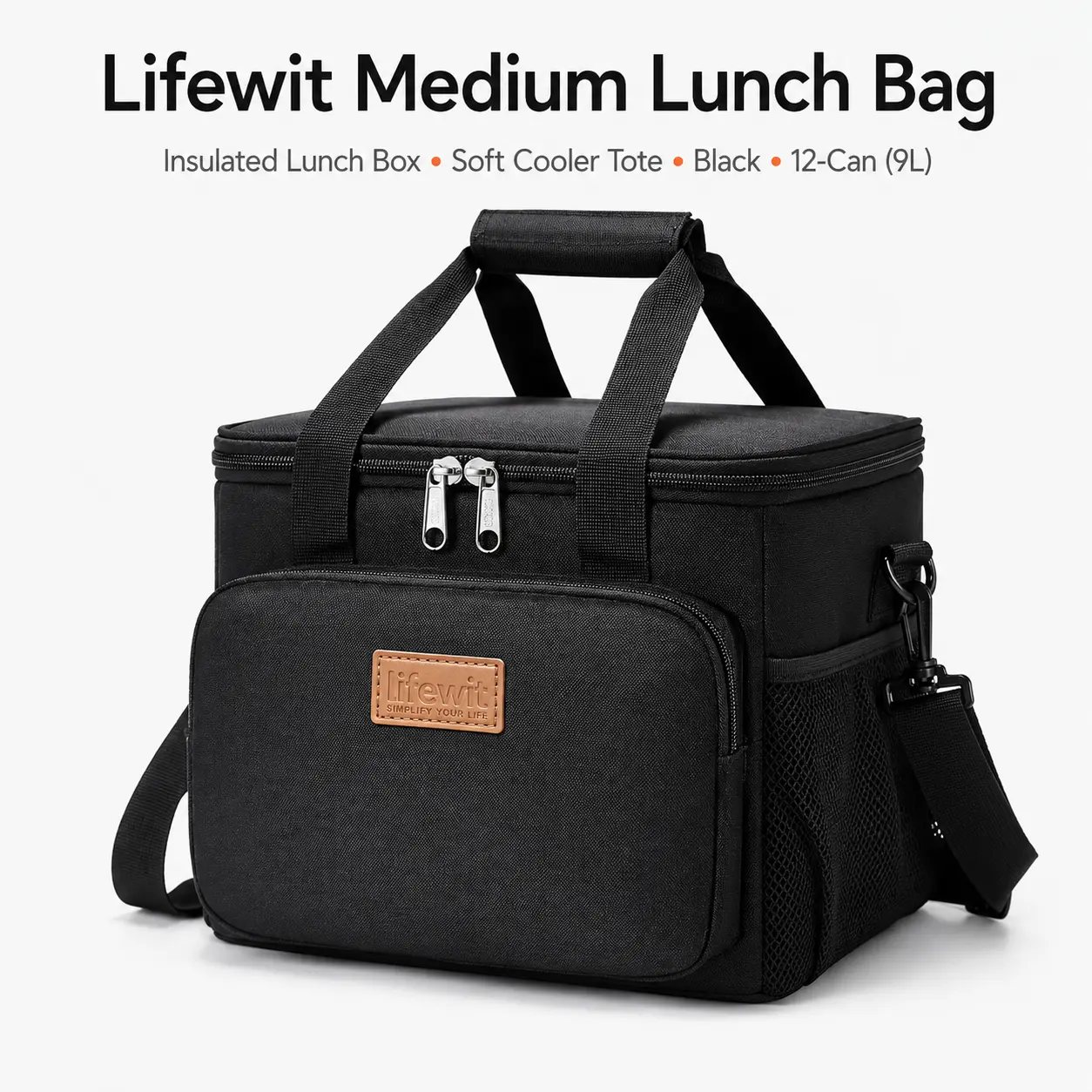 Lifewit Medium Lunch Bag, Insulated Lunch Box, Soft Cooler Cooling Tote for Adult Men Women, Black 12-Can (9L)