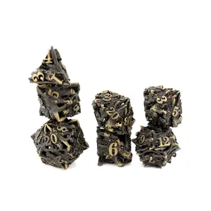 Carved Dragon Head Metal DnD Dice Set - 7-Piece Wyvern RPG Dice with Pointed Teeth and Horns for Dungeons & Dragons Pathfinder or Any RPG Game