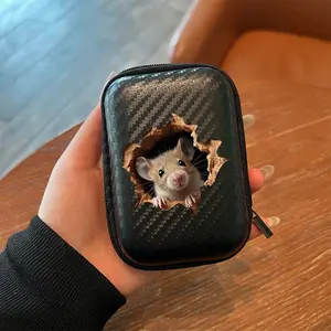 Paper Probe Hamster Pattern, Office & Travel Essential! Eva Hard Edge Headphone/wire/charger Storage Box, Simple Design + Mesh Pocket