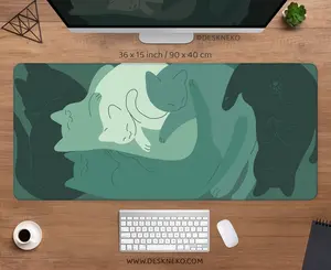 Cats Mouse Pad green, Aesthetic desk mat cute, Boho mousepad, Large long minimalist mouse pad, mousemat deskmat deskpad, keyboard wrist rest, Desk Mat Gifts