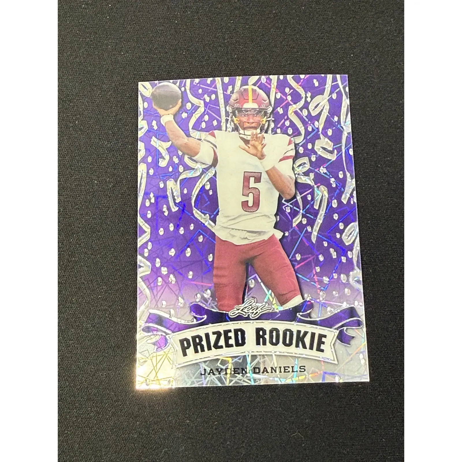 Jayden Daniels 2024 Leaf Prized Metal Rookie Purple /15 RC Washington Commanders