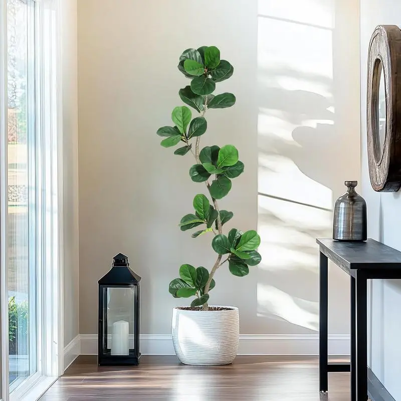 6FT Artificial Fiddle Leaf Fig Tree - Fake Plant with Black Planter, Large Fake Tree for Home or Office Decor - Artificial Plants Indoor