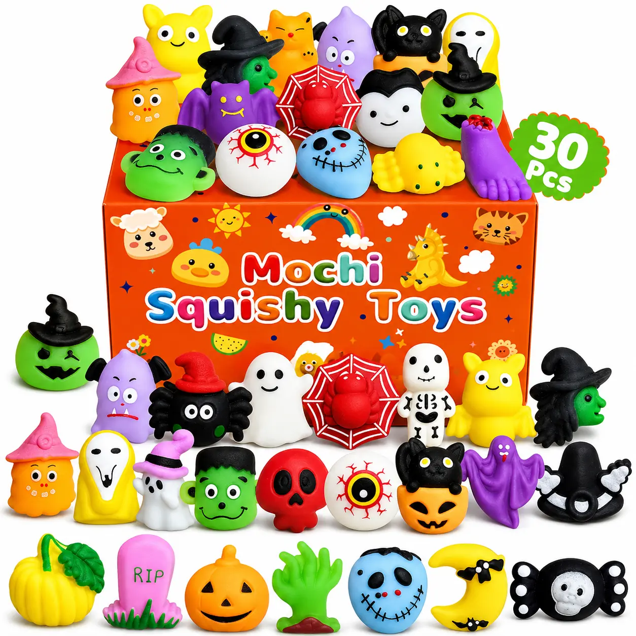 30PCS Halloween Squishy Toys for Kids, Non-Candy Halloween Party Favors, Mini Fidget Sensory Toys, Treasure Box Prizes, Classroom Rewards, Goodie Bag Stuffers, Birthday Gifts & Stocking Stuffers