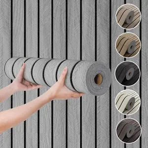 A Roll of 3D Grooved Wood-Grain Wall Panels – Self-Adhesive, Waterproof, Sound-Insulating Wallpaper with Textured Design and Matte Wood Surface, Easy to Clean and Install, Removable, Perfect for Living Rooms, Bedrooms, Dining Rooms Décor, Shiplap Walls