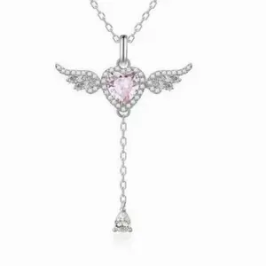 Angel Necklace for Women Heart Pendant with Movable Wings Fashion Versatile Elegant Jewelry Perfect for Party Daily Birthday Gift