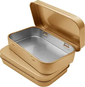 6 Pcs Metal Hinged Tin Box Container Mini Portable Small Storage Container Kit with Lid for Home Storage 3.7 X 2.3 X 0.8 Inch, Gold Hulless