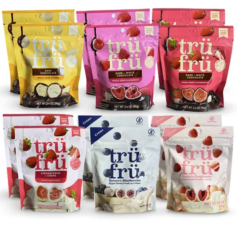 Tru Fru Chocolate & Creme Covered Real Fruit – 2 Pack (3.4 oz Each) | Strawberries, Raspberries, Blueberries & Bananas