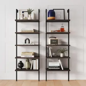 5-Shelf Ladder Wall Bookshelves Nutmeg (Set of 2)