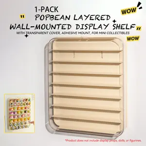 Popbean Layered Wall-Mount Display Rack, Plastic Shelf, Transparent Protective Cover, Adhesive Wall Mount, Ideal for Small Mini Figurines
