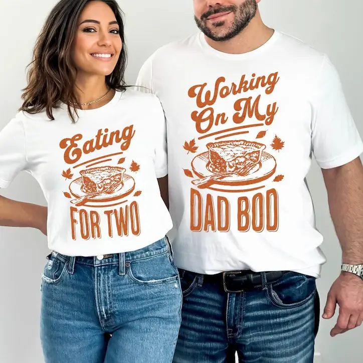 Eating for Two Thanksgiving Couples Pregnancy Announcement Shirt, Matching Thanksgiving Pregnancy Reveal, Funny Baby Reveal Outfit, Fall Future Parents Gift