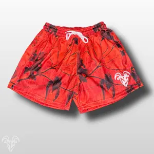 Goat Strength Unisex 5 inch inseam shorts - Orange Camo / Gym camouflage shorts - Zipper Pockets - Mesh