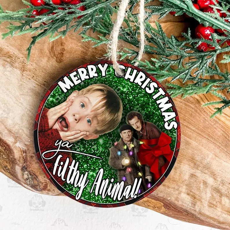 Christmas Vacation Ceramic Ornament, Home Alone 90s Movies Xmas Ornament – Fun Hanging Decor for Kids and Family, Handmade Retro Gift, Movies Christmas Ornament