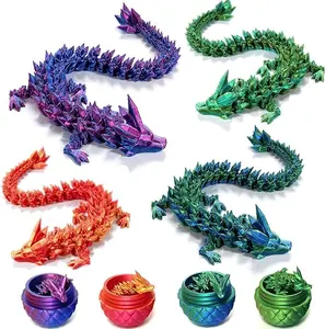 3D Printed Mystery Dragon Egg Fidget Toy 8.6" Crystal Articulated Dragon with Eyes Decorative Collectibles