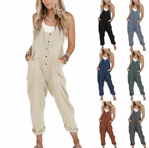 KingApril Summer Vibes Women’s Overalls/Jumpsuits – Linen & Cotton, Loose Casual Style with Pockets