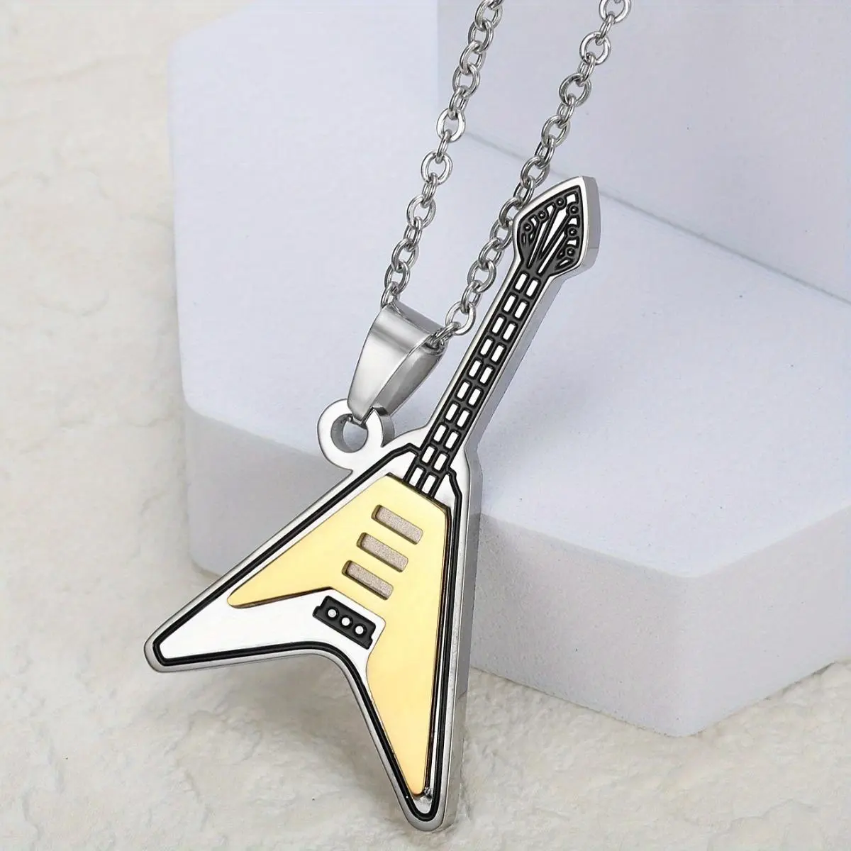 Men's Hip Hop Guitar Necklace, Durable and Colorfast Stainless Steel Chain Jewelry Necklaces, Ideal Anniversary Gift or Daily Wear Hip Hop Jewellery, Hip-Hop Necklaces