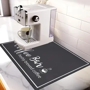 Coffee Machine Mat, Dish Drying Pad, Non-Slip Washable Algae Clay Dryer, Coffee Theme Design, Perfect Bar Decor, Suitable for Countertop and Kitchen