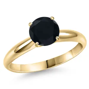 14K Yellow Gold Black Onyx Engagement Ring For Women | 1.65 Cttw | Round 8MM | Gemstone December Birthstone