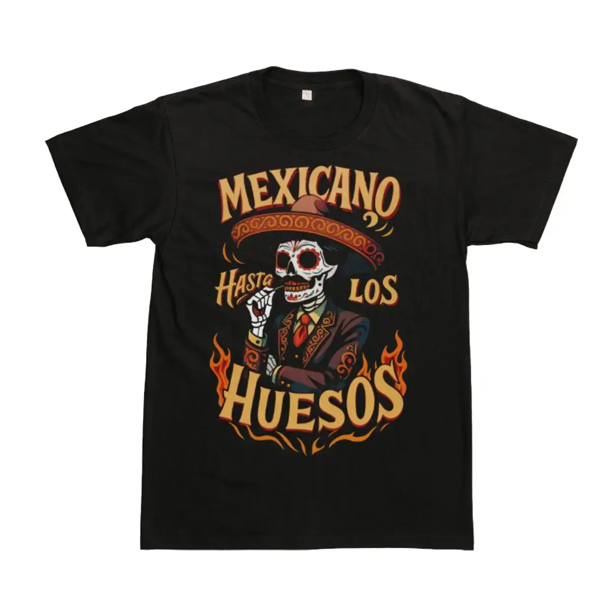 Men's Cotton Graphic T-Shirt with Sugar Skull Skeleton Print, Short-Sleeve Casual Latino Culture Streetwear, Tshirt, Casual Style