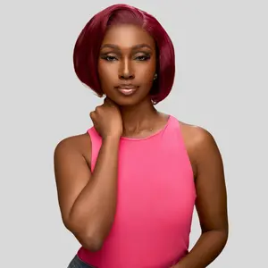 [French Curl Wig] QTHAIR Blowout Short Bob Straight 13X4 HD Lace Front Wig #99J Burgundy Red Wig Pre-Bleached Tiny Knots Pre-Styled C Part Design 100% Human Hair Wig for Black Women