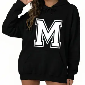 Varsity Letter M Long Sleeve Hoodie – Alphabet Initial Streetwear Sweatshirt