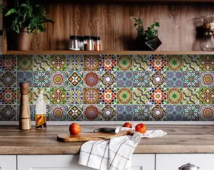 HomeRoots 399852 6 x 6 in. Mediterranean Mash Red Mosaic Peel & Stick Tiles