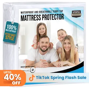 Utopia Bedding Waterproof Terry Mattress Protector, 200 GSM, Terry Cover, Breathable & Stretchable Pockets