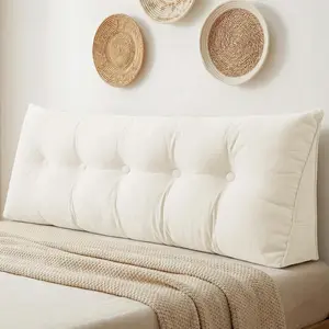 Queen Large Triangular Wedge Headboard Pillow for Reading and Resting, Backrest Positioning Support Pillow with Removable Cover (Cream)