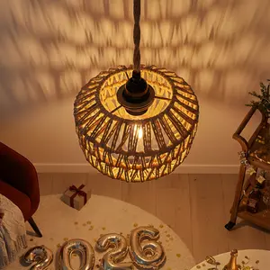 Bohemian Woven Paper Lantern Lampshade, Artistic Decorative Pendant Light Shade, Rustic Farmhouse Style, Handmade Warm Light Wire Lighting (bulb Not Included)