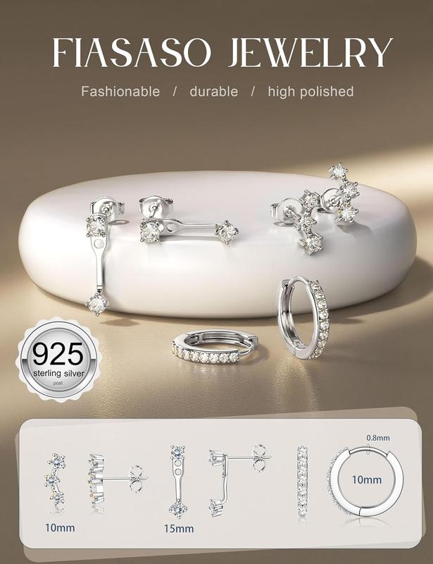 FIASASO 3 Pairs 925 Sterling Silver Hypoallergenic Earrings for Women Trendy - 14K Gold Plated Stud Hoop Cartilage Earrings Set Small Earring Stacks for Sensitive Ears Non Tarnish Dainty Silver Earring