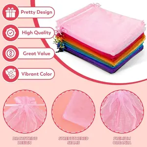 100 Pieces Organza Drawstring Gift Bags, Jewelry Packaging Bags for Wedding Party Decor, Small Gift Bags for Christmas Events