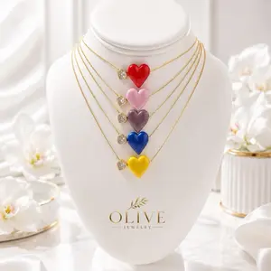Olive Jewelry Murano Heart Necklace Collection - Brass non tarnish material natural stone with beautiful colors for everyday wear