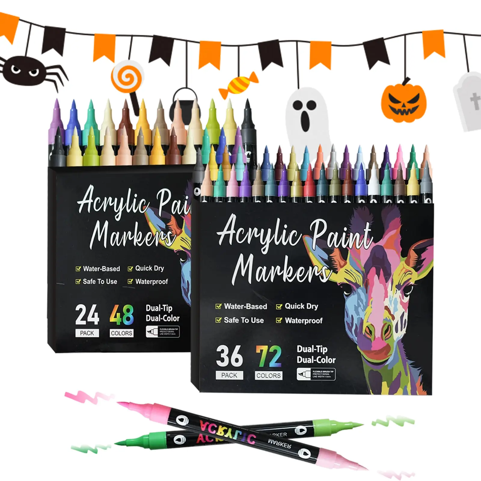 Acrylic Paint Marker Pen Set, 12/24/36pcs/set Dual Tip Double Color Acrylic Paint Markers, Paint Pens for Wood, Canvas, Stone, Glass, Ceramic Surfaces