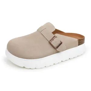 EVELLYHOOTD 100% Genuine Leather Platform Clogs for Women Footwear - Arch Support Cork Footbed Casual Shoes & Mules for Women 2026