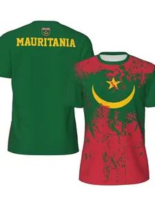 Mauritania Flag Sports Jersey T-Shirt 3D Print, Suitable for Running, Cycling, Football, Tennis, Fitness Enthusiasts, Mesh Shirt