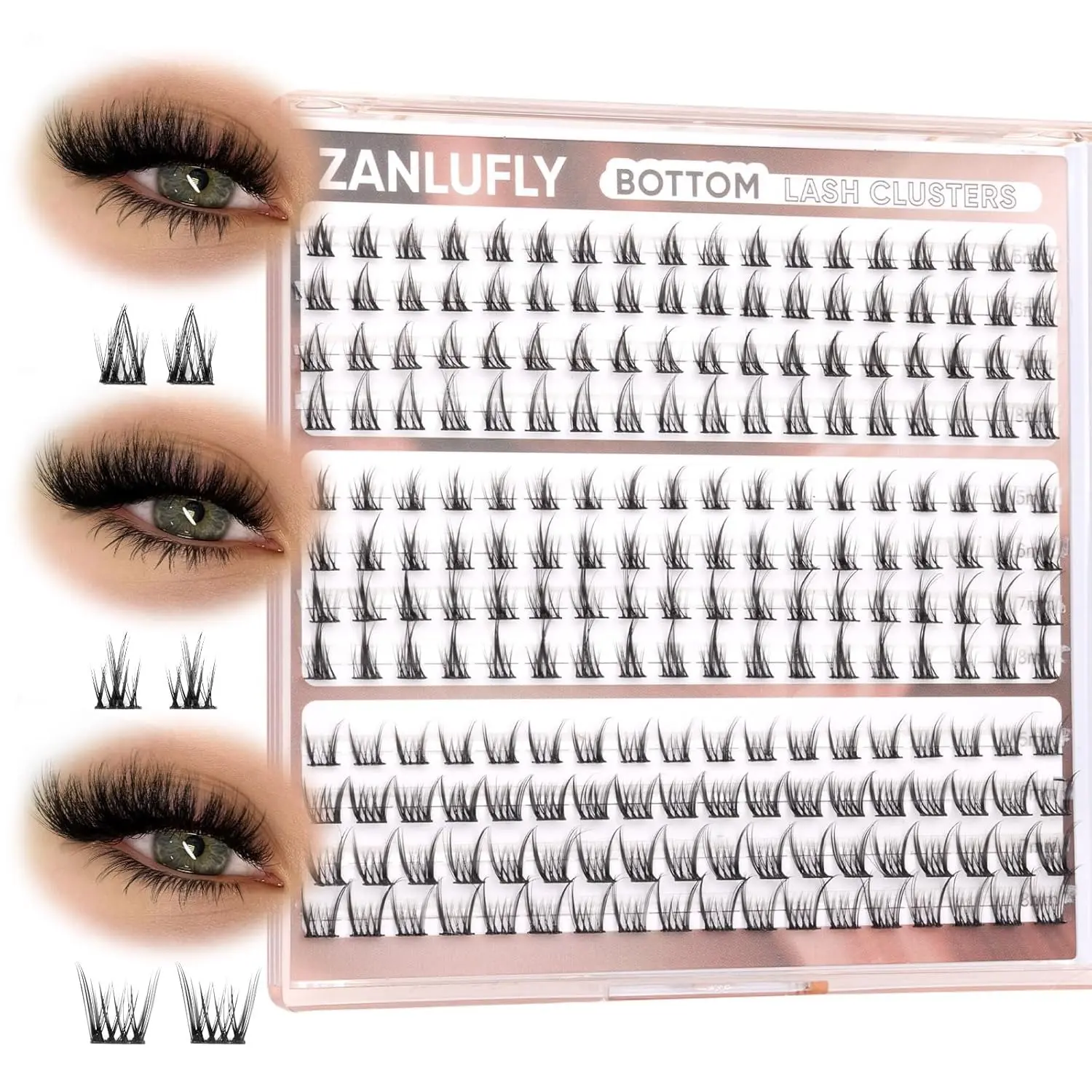 Natural Lower Lashes DIY Cluster Eyelash Extension - 3 Styles Wispy Bottom Lash Clusters Mix 5-8mm, Short Individual False Eyelashes Pack