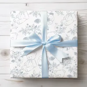 Baby Boy Wrapping Paper for Baby Shower & Toile Coquette Gifts French Country Present Paper with Teddy Bear Design Custom Print on Demand Ideal for It's a Boy Announcements