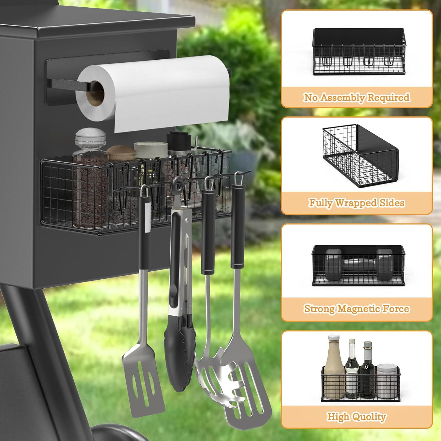 Magnetic Storage Bin & Paper Towel Holder for Traeger Smoker Grills Compatible with Ironwood 885 Pro Series 34 22 D2 575 780 650 Z-Grills Pit Boss Enhances Grilling Experience with Easy Attachment and Organized Storage