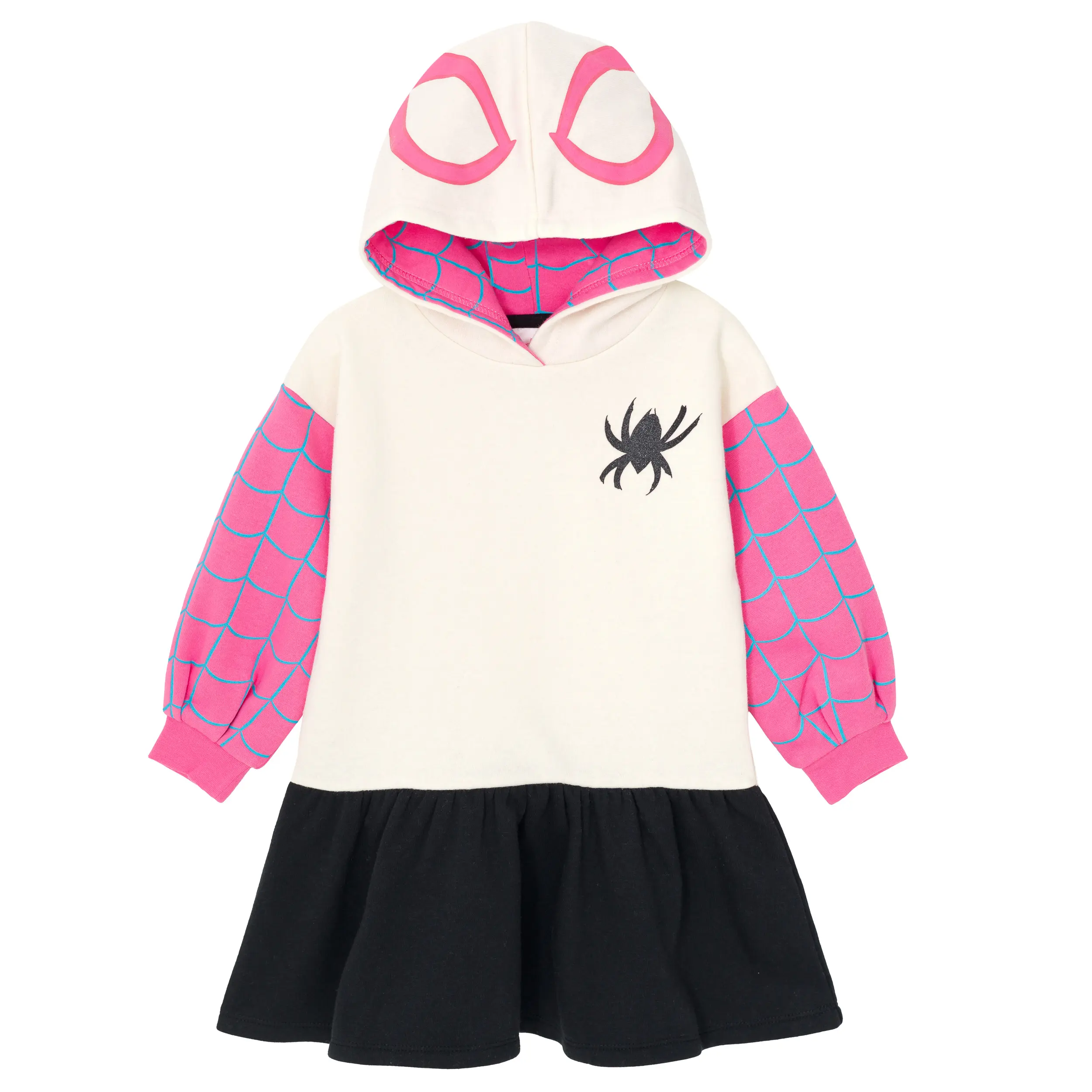 Marvel Spider-Verse Girls' Halloween Costume Long Sleeve Ruffle Dress with Glitter Ghost Pink Toddler to Big Kid
