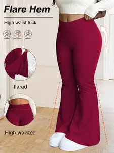 Plus Size High Waist Flared Yoga Pants Long Trousers Slim Fit Sportswear Solid Color Comfortable Casual Spring Summer Wear, Women's Athletic Pants, Flared Yoga Bottoms